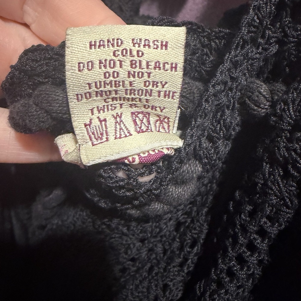 Vtg 90s Y2K Free People Crochet Dress Black Festival‎ Dark Boho Hand Knit Rare - Picture 8 of 8